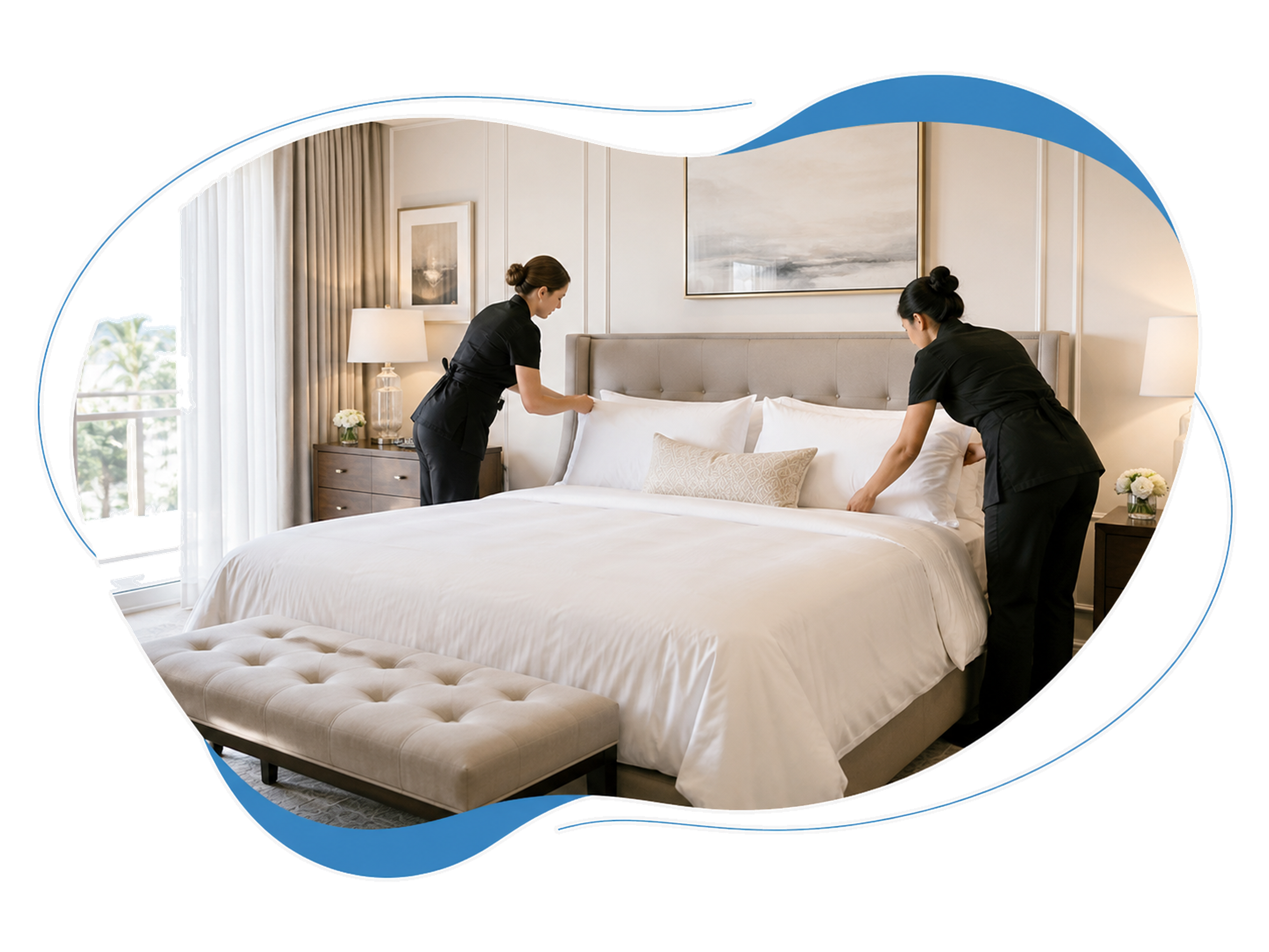 Preparing a freshly cleaned bedroom