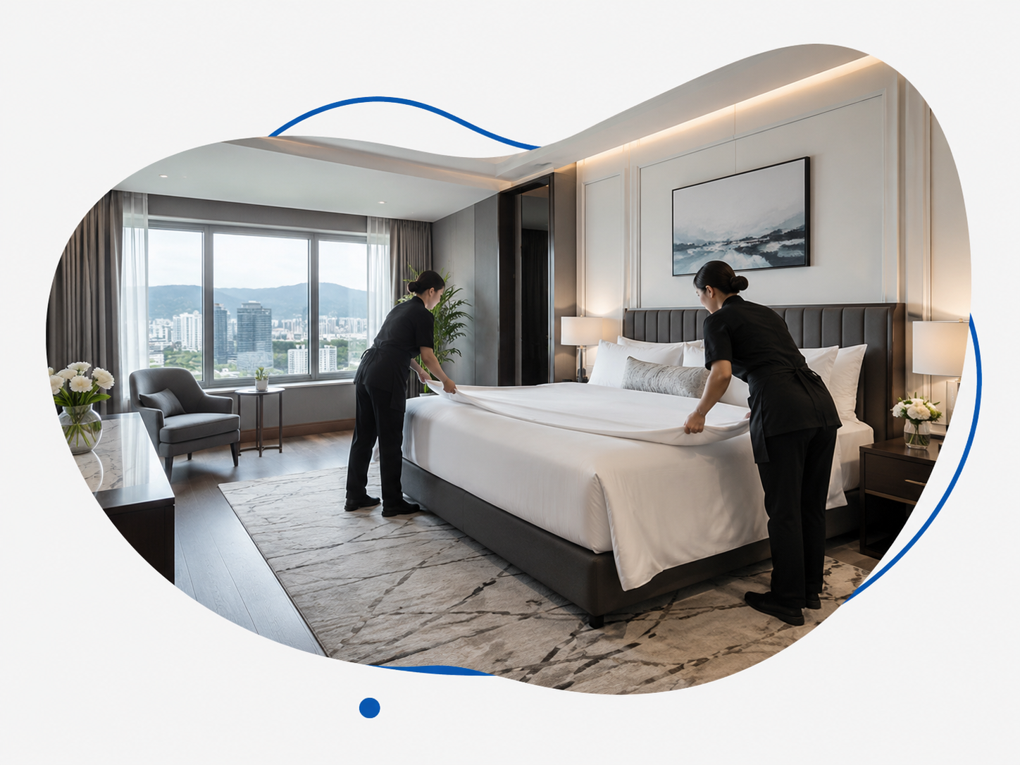 Team making beds during a detailed clean