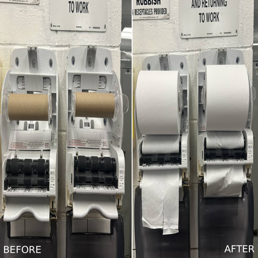 Commercial warehouse paper rolls area after cleaning