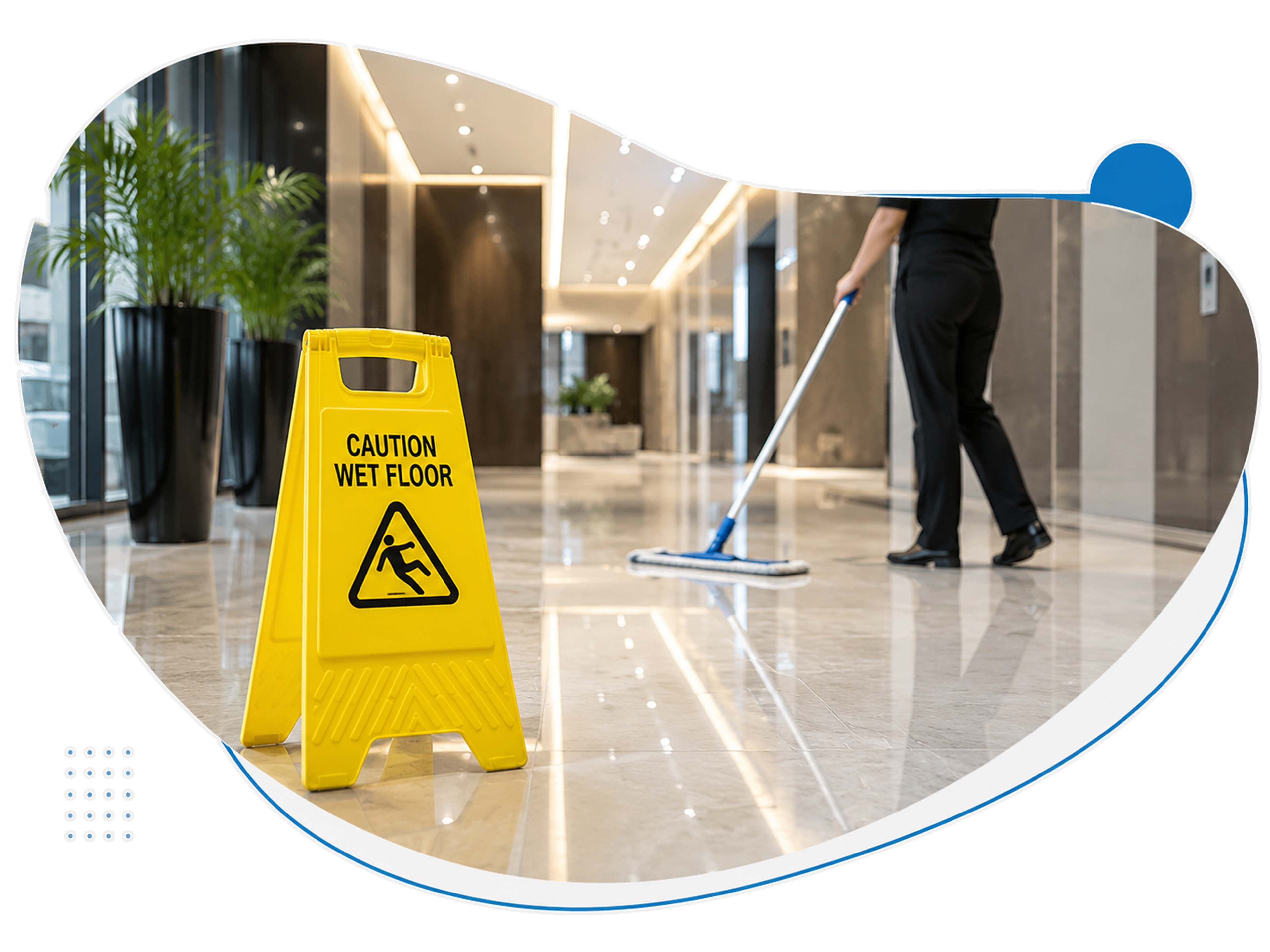 Mopping a polished commercial floor